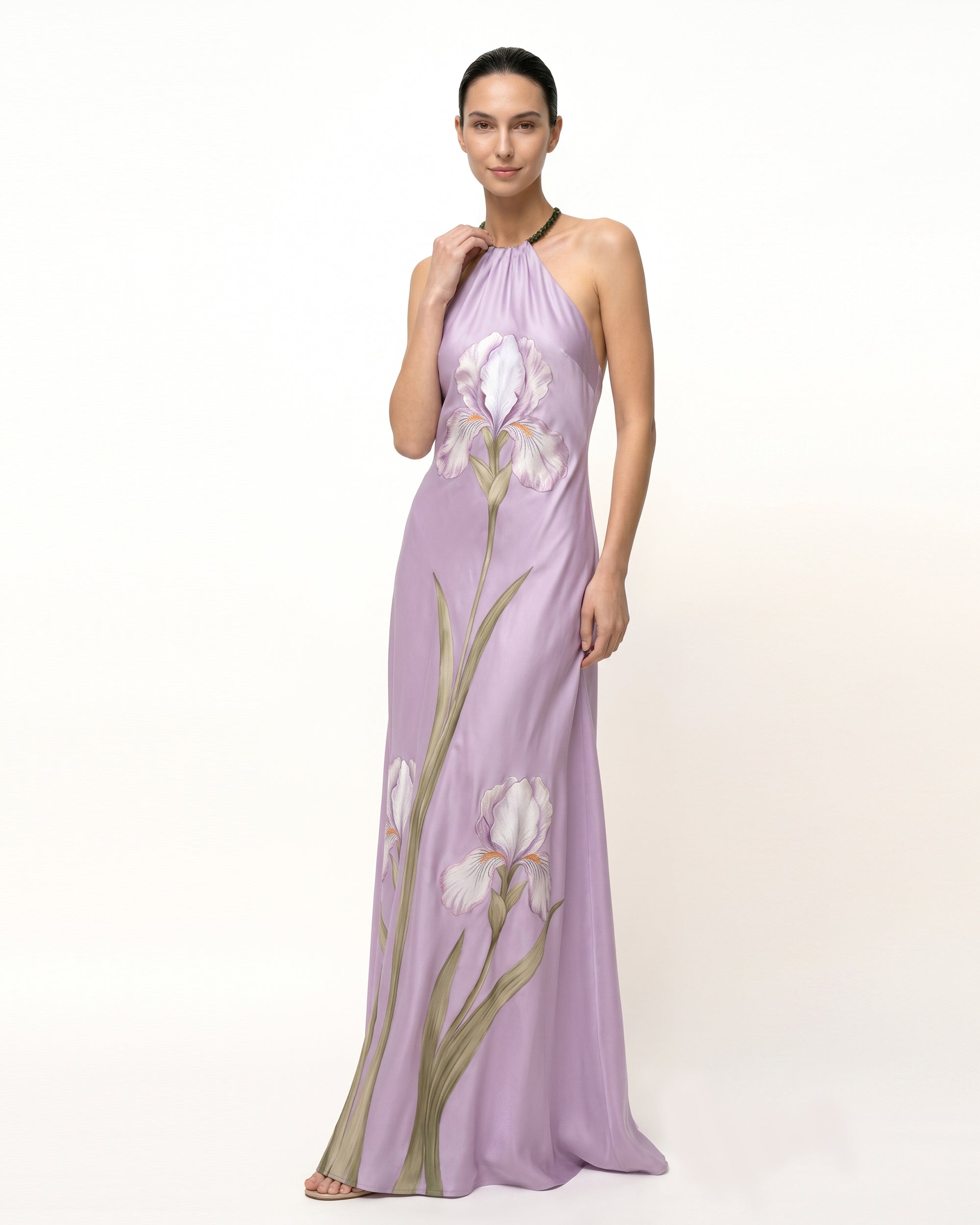 Iris Floral Print Halter Maxi Dress - Ruby