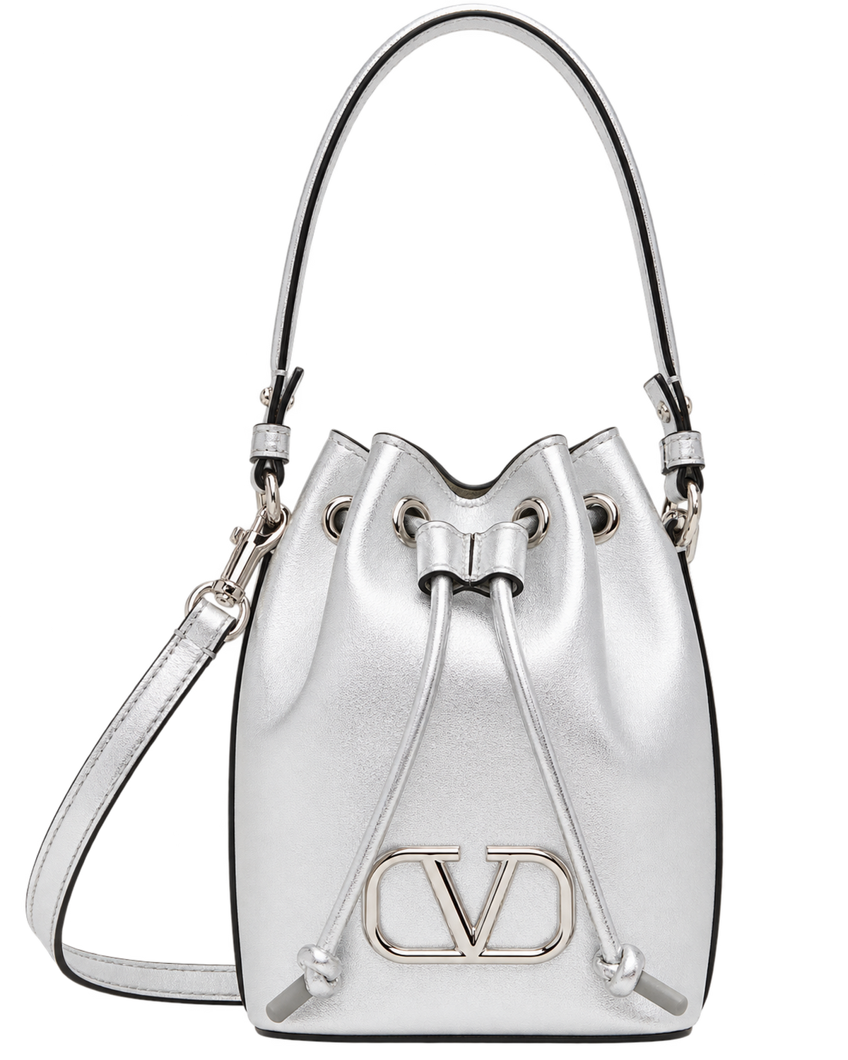 Valentino Garavani Silver Mini VLogo Signature Bucket Bag