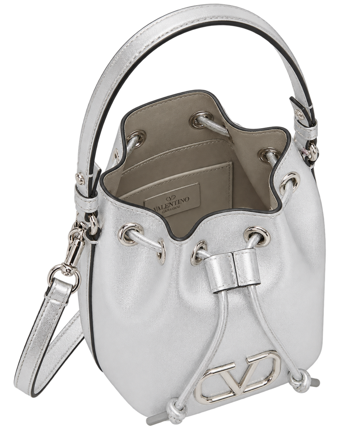 Valentino Garavani Silver Mini VLogo Signature Bucket Bag
