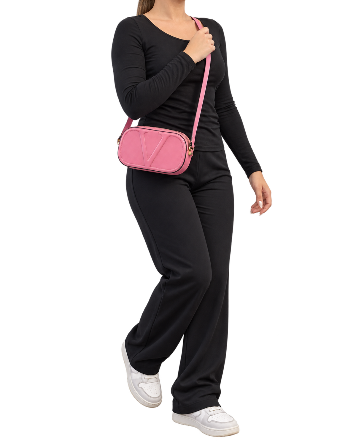 Valentino Pink Leather Logo Go Crossbody Bag