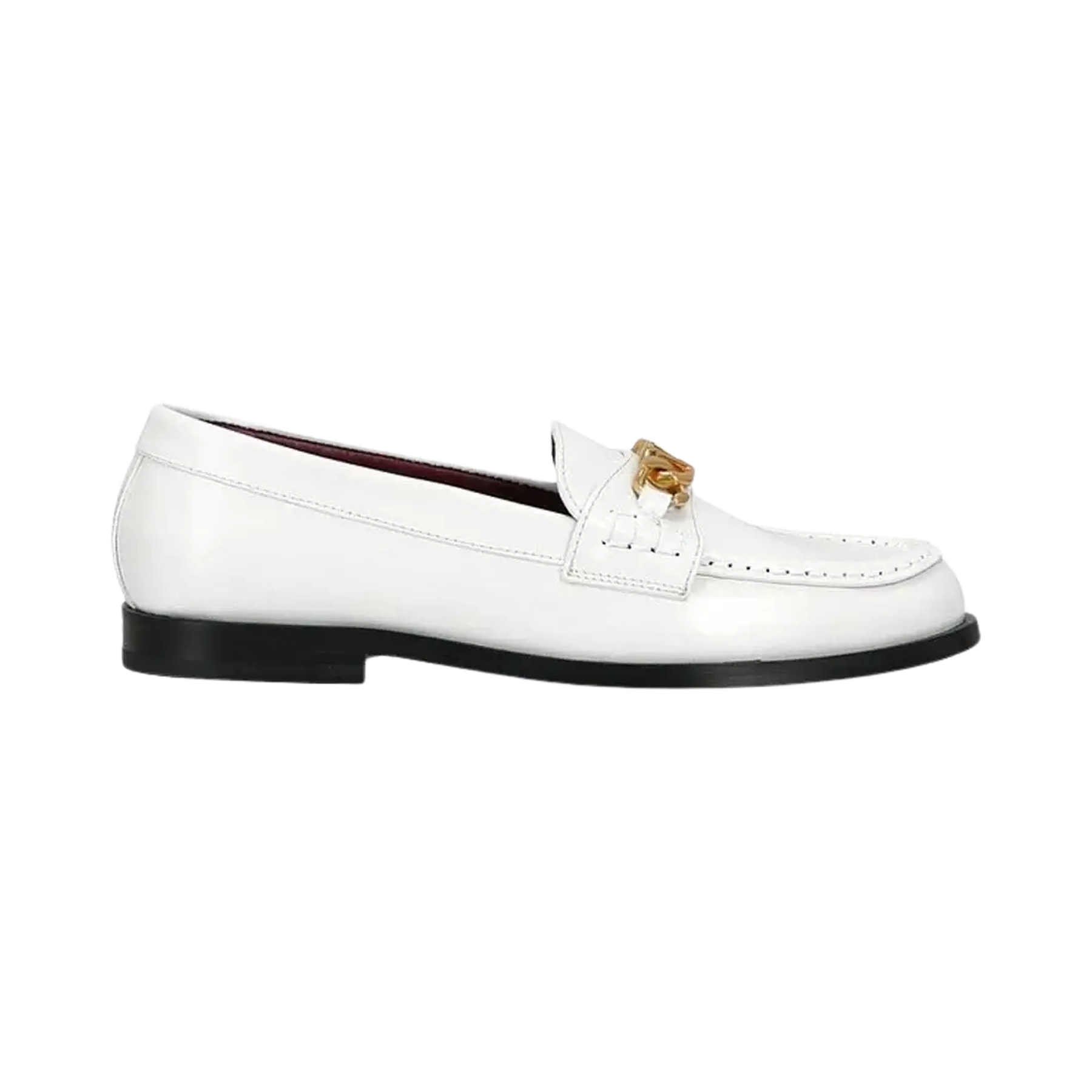 Valentino V-Logo Chain Calfskin Loafers White