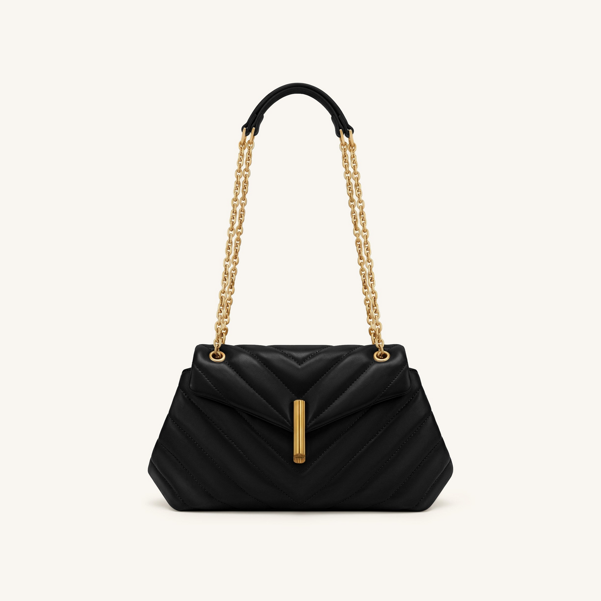 Valerie Quilted Chain Flap Shoulder Bag - Black