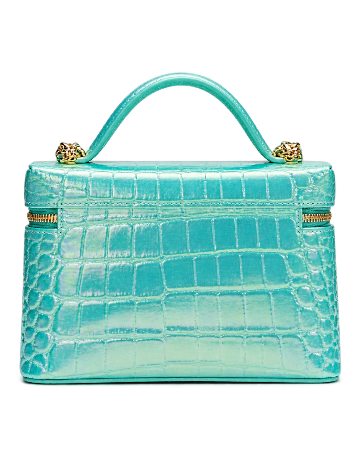 Vanity with Chain Crocodile Embossed Iridescent Calfskin & Gold-Tone Metal Turquoise