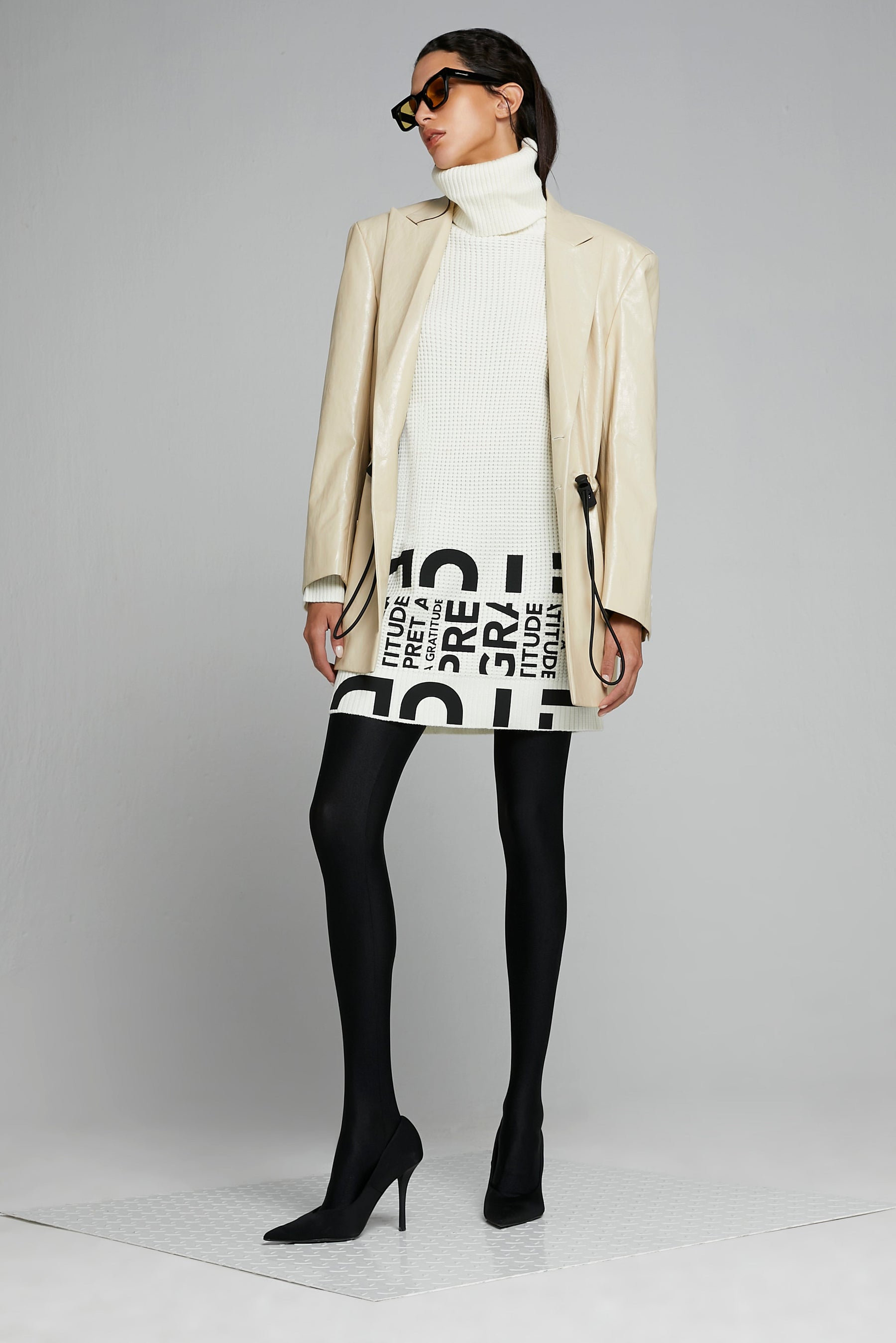 OVERSIZED VEGAN LEATHER BLAZER W/ DRAWSTRING