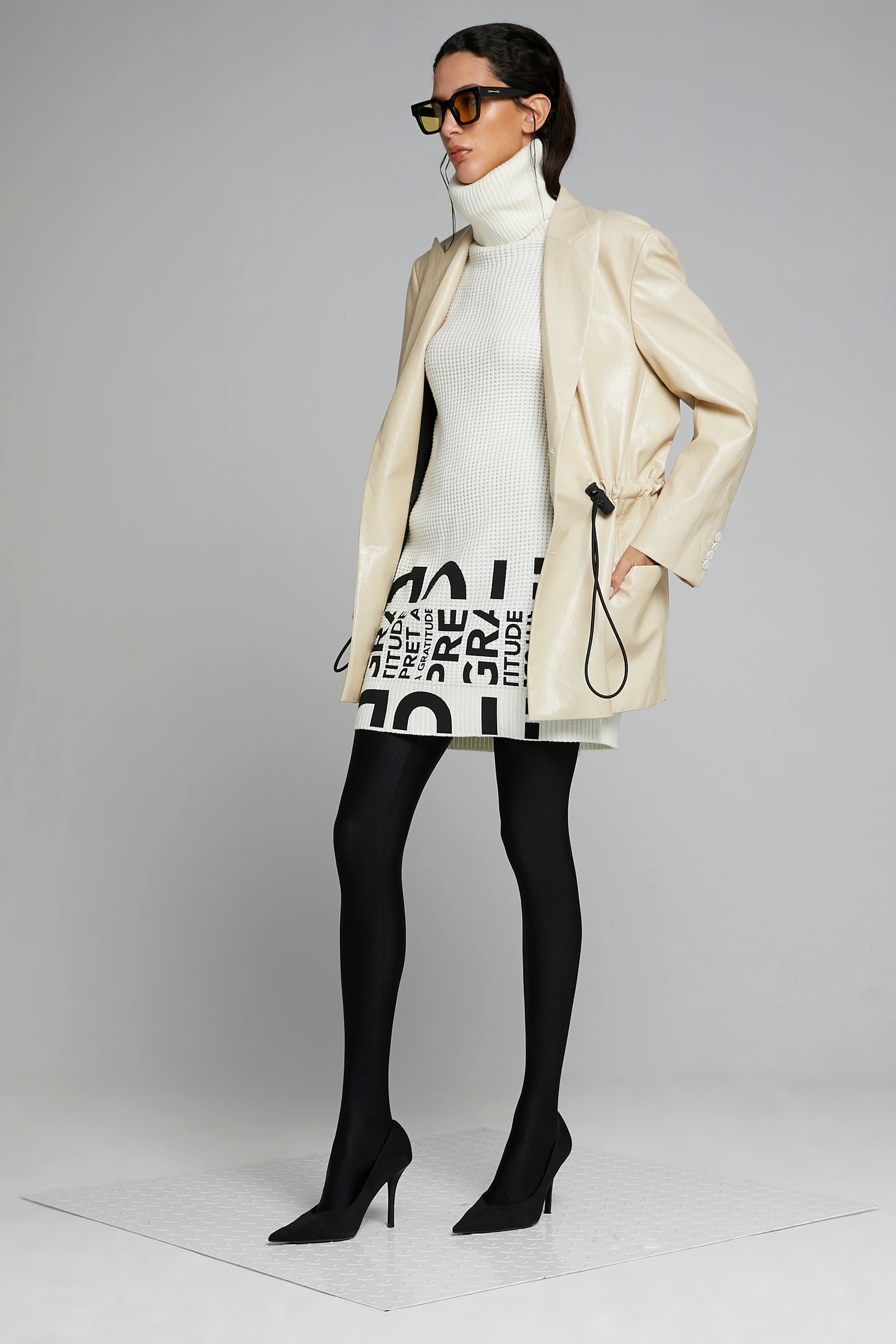 OVERSIZED VEGAN LEATHER BLAZER W/ DRAWSTRING