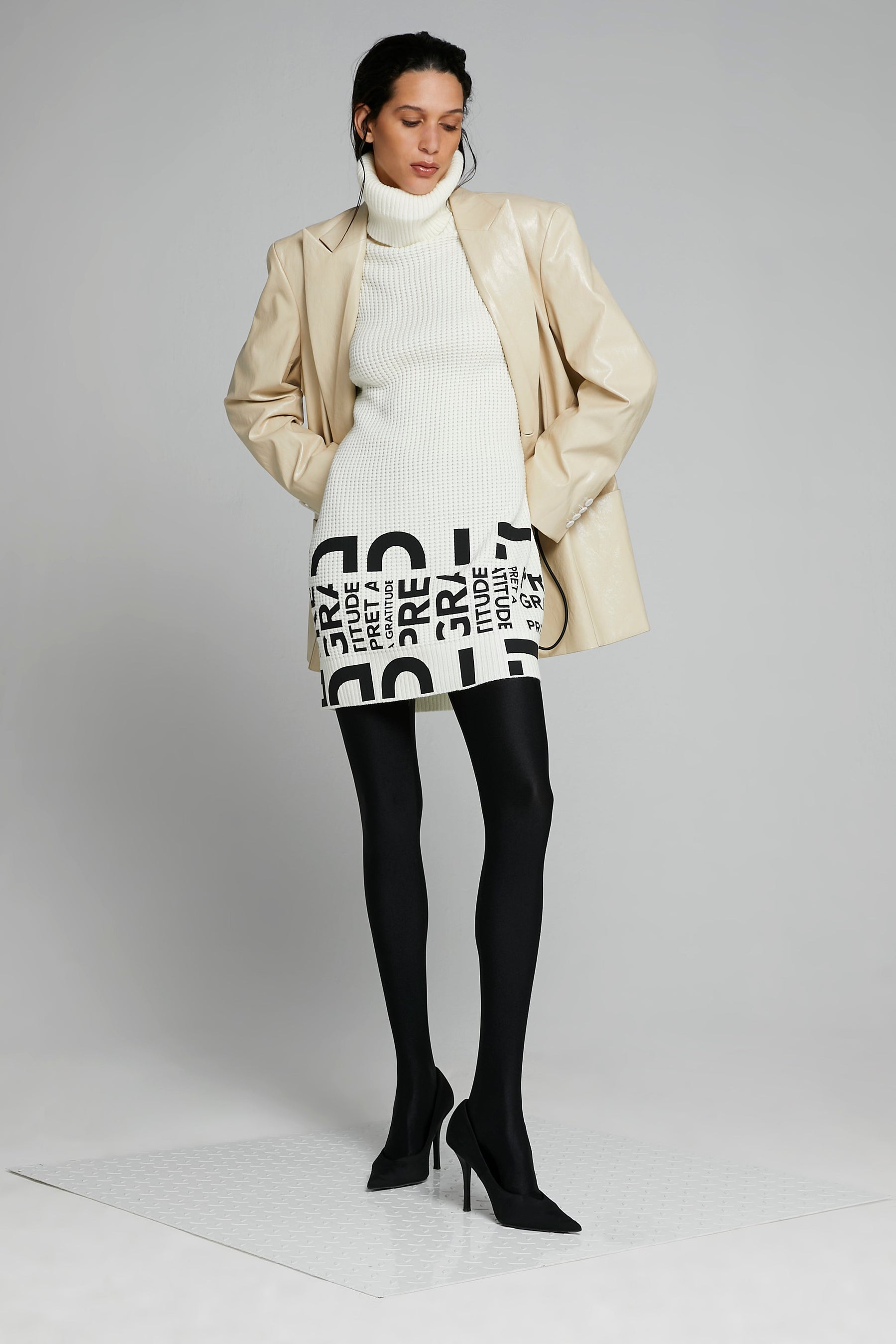 OVERSIZED VEGAN LEATHER BLAZER W/ DRAWSTRING