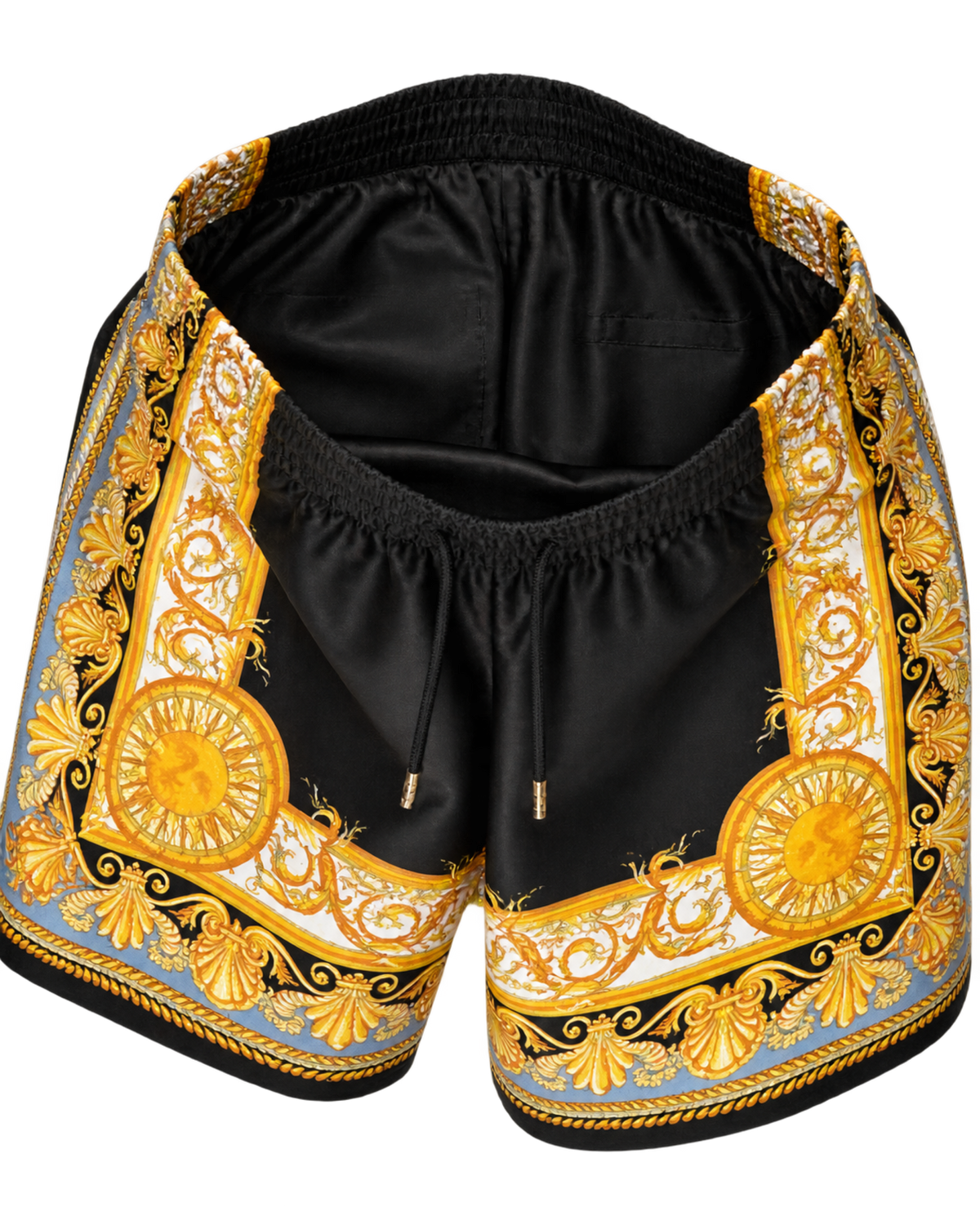 VERSACE Barocco Palm Print Silk Shorts