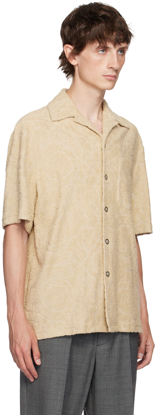 Versace Beige Barocco Jacquard Towel Shirt