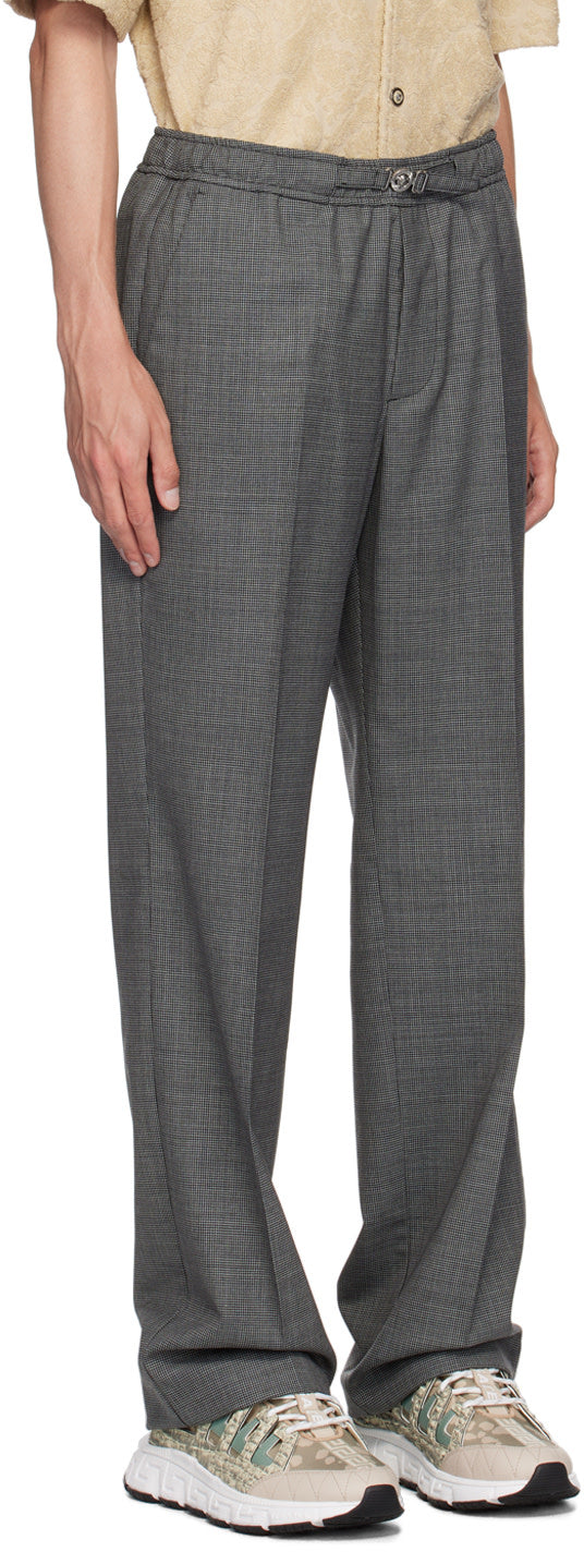 Versace Black & Gray Houndstooth Wool Trousers