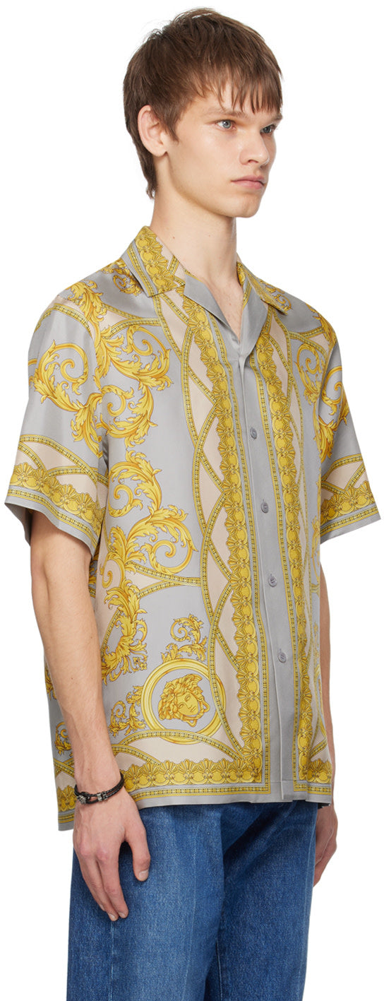 Versace Gray Barocco Silk Shirt