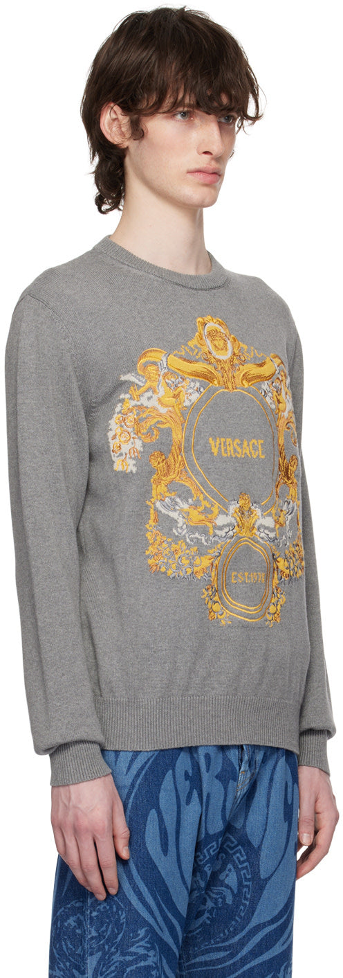 Versace Gray Baroque Sweater