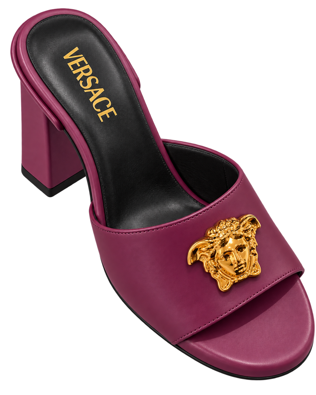 Versace Plum Purple Gold Medusa Heeled Sandals