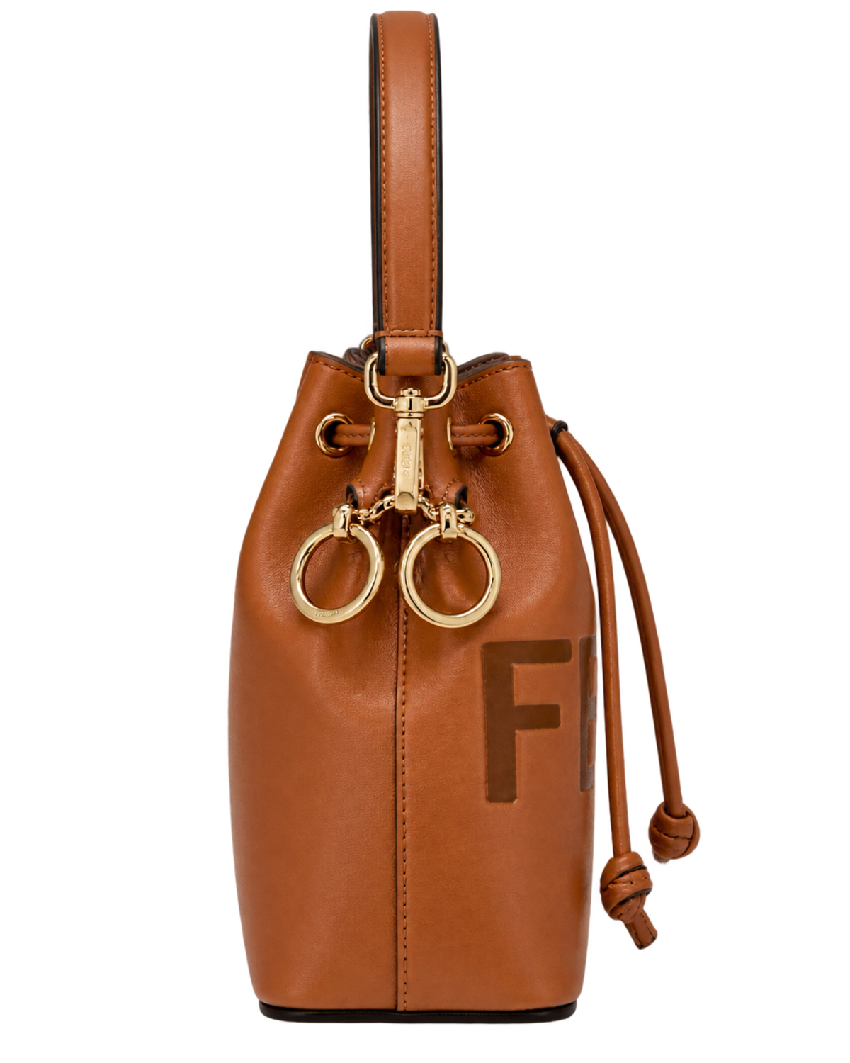 Vitello King F is Fendi Logo Embossed Mini Mon Tresor Bucket Bag Cuoio