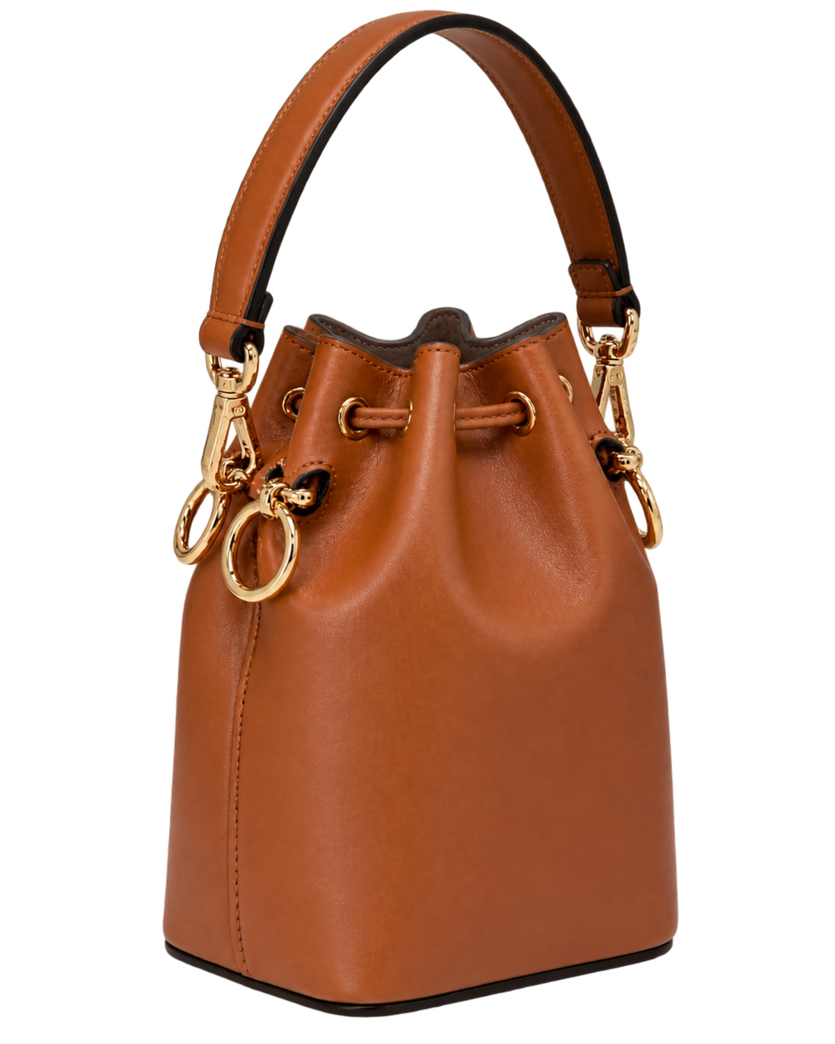 Vitello King F is Fendi Logo Embossed Mini Mon Tresor Bucket Bag Cuoio
