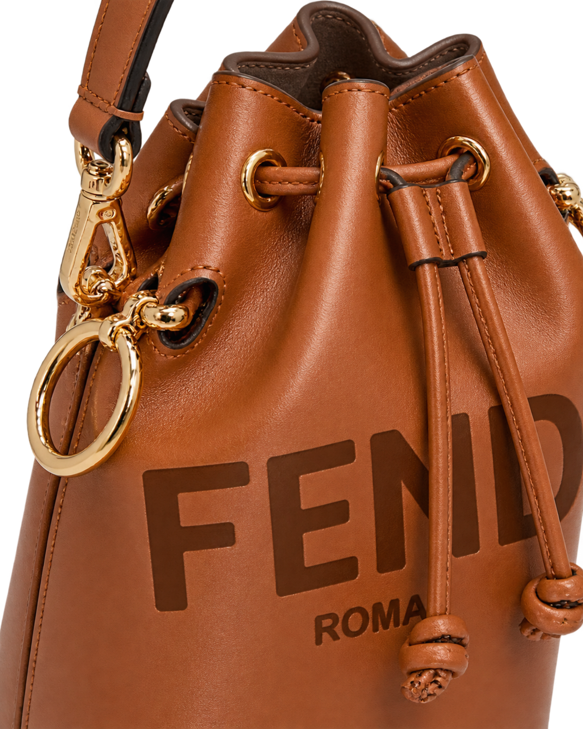Vitello King F is Fendi Logo Embossed Mini Mon Tresor Bucket Bag Cuoio