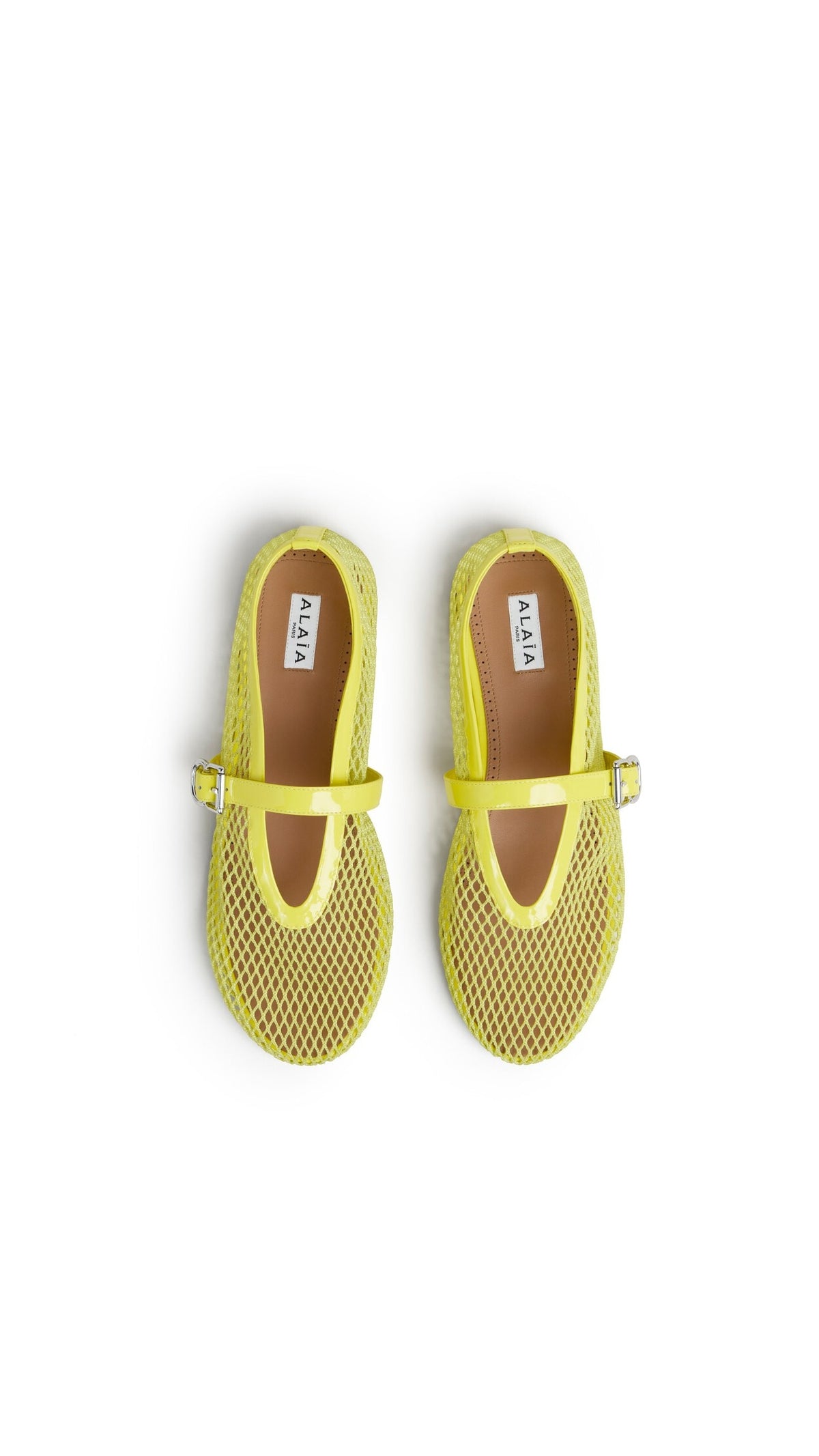 Alaïa Lemon Yellow BALLET FLATS IN FISHNET