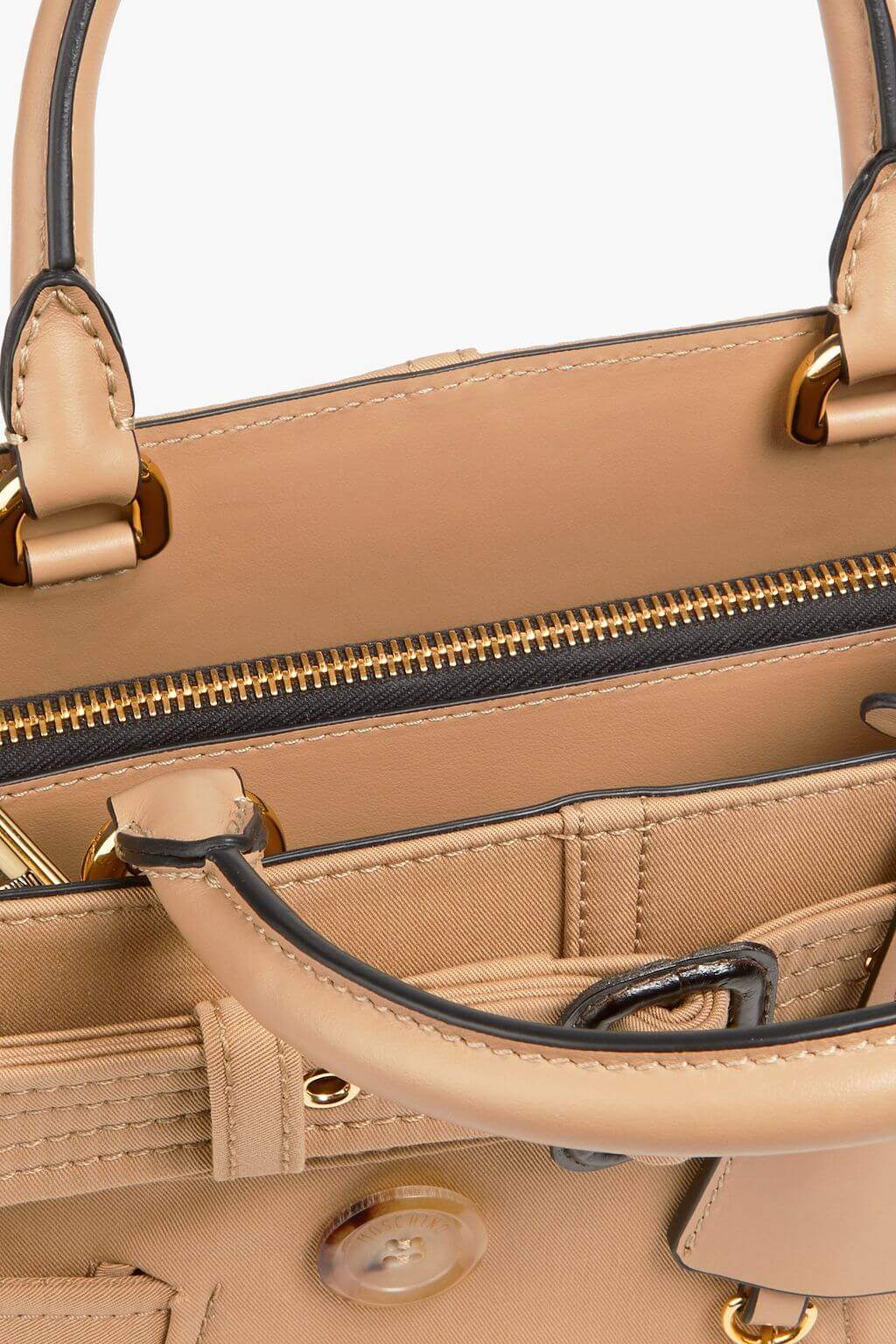 Moschino MOSCHINO Embellished leather-trimmed gabardine tote - Bags | Shop From The Mirage