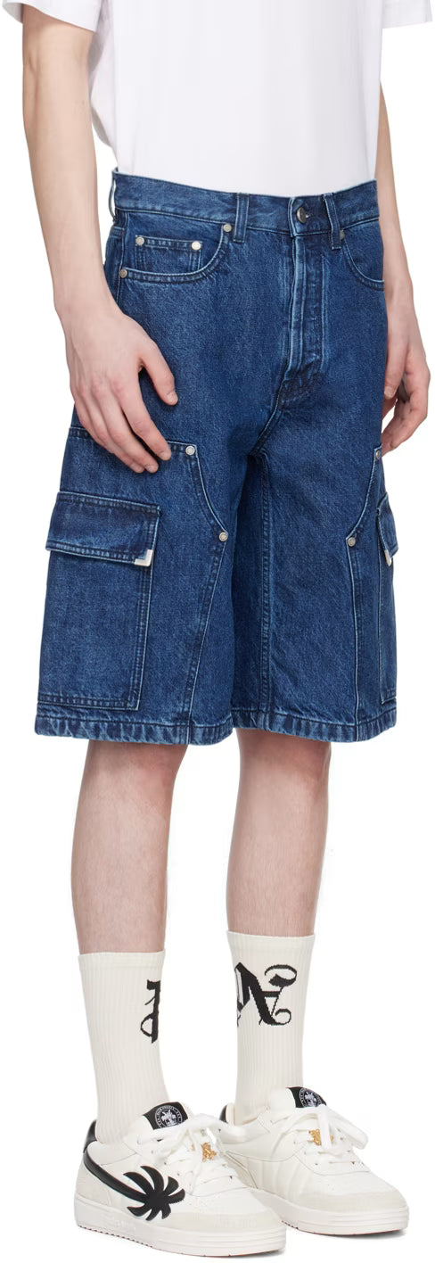 Indigo Monogram Workwear Denim Shorts
