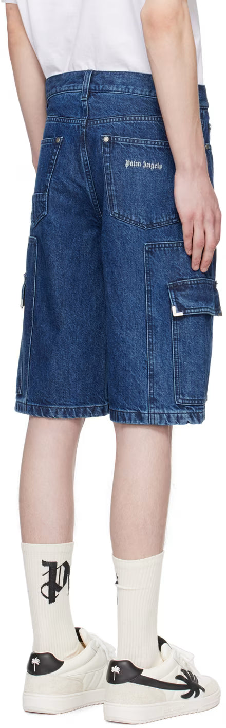 Indigo Monogram Workwear Denim Shorts