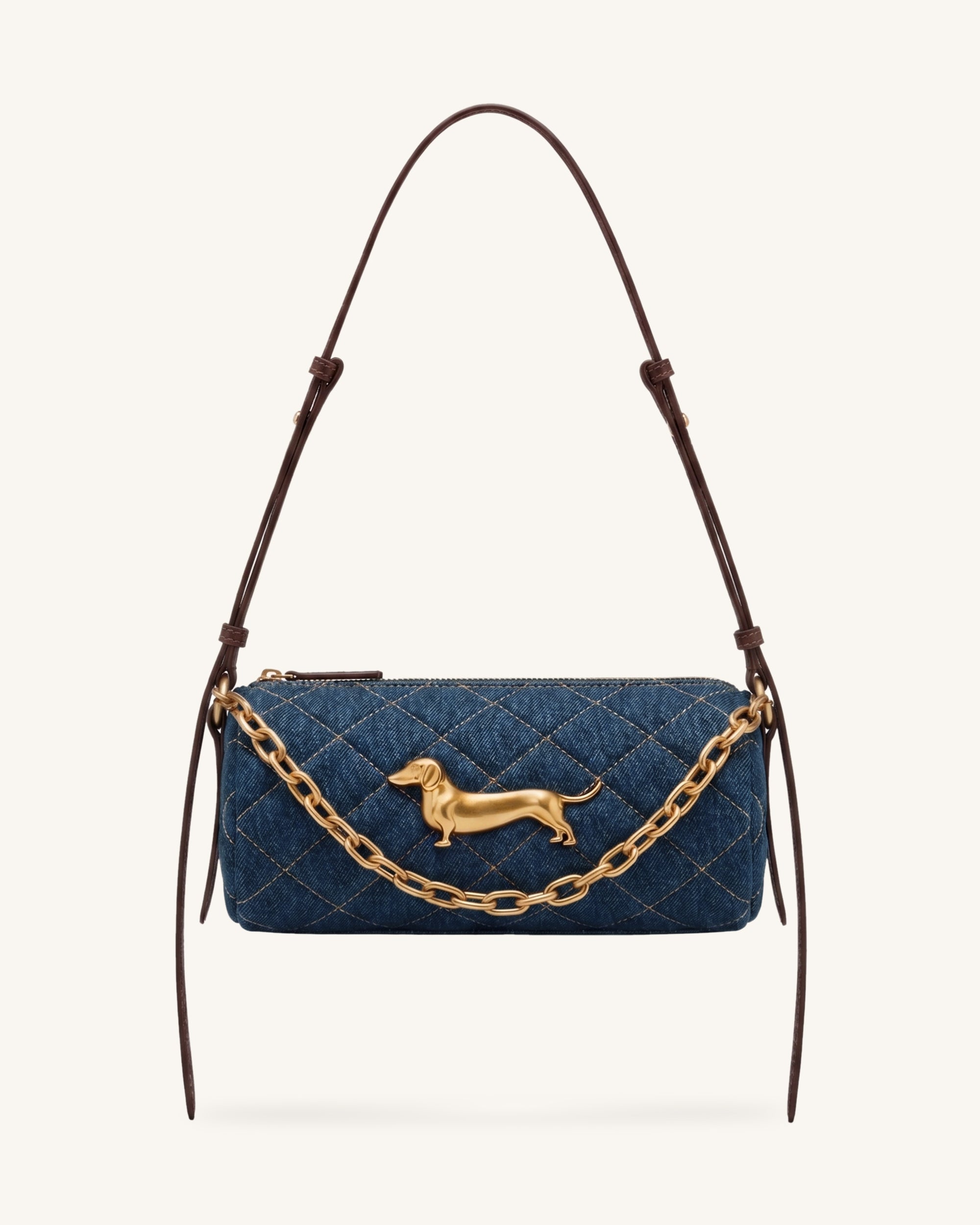 Lucienne Dachshund Quilted Chain Shoulder Bag - Black