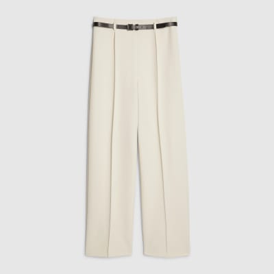 White Belted Straight Leg Trousers