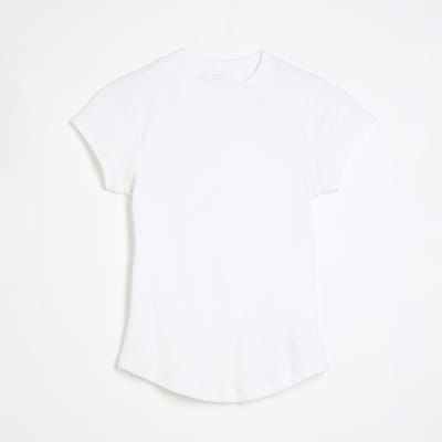 White Cap Sleeve High Neck T-Shirt