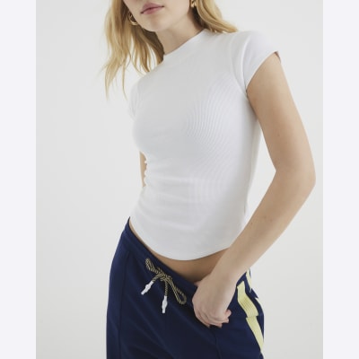 White Cap Sleeve High Neck T-Shirt