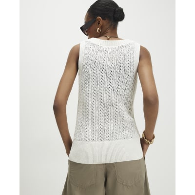 White Crochet Knit Vest Top