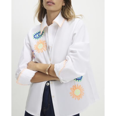 White Embroidered Graphic Shirt