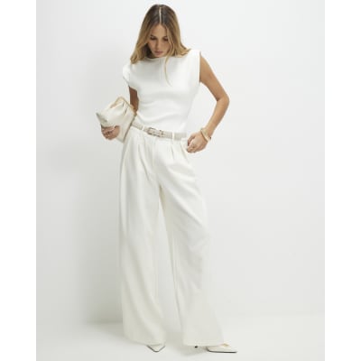 White Fitted Knit Sleeveless Top