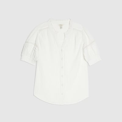 White Frill Collar Short Sleeve Blouse