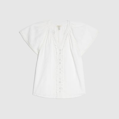 White Frill Detail Short Sleeve Blouse