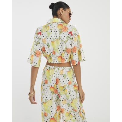 White Fruit Polka Dot Print Beach Shirt