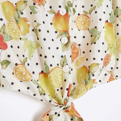 White Fruit Polka Dot Print Beach Shirt