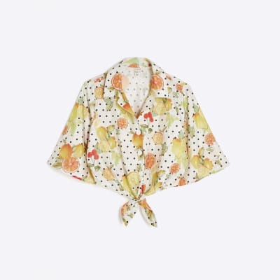 White Fruit Polka Dot Print Beach Shirt