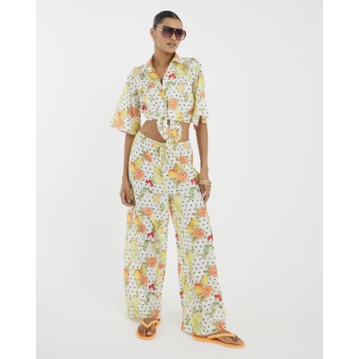 White Fruit Polka Dot Print Beach Shirt