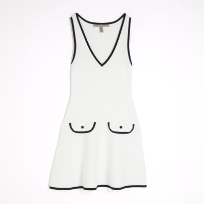 White Knit Ribbed Mini Shift Dress
