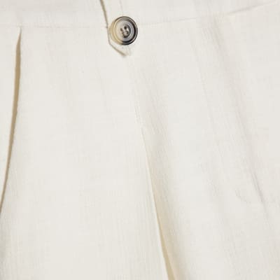 White Linen Look Wide Leg Trousers