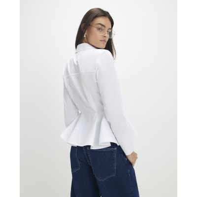 White Long Sleeve Peplum Shirt