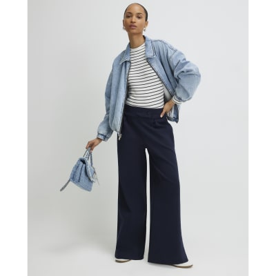 White Long Sleeve Ribbed Crew Neck Stripe Top
