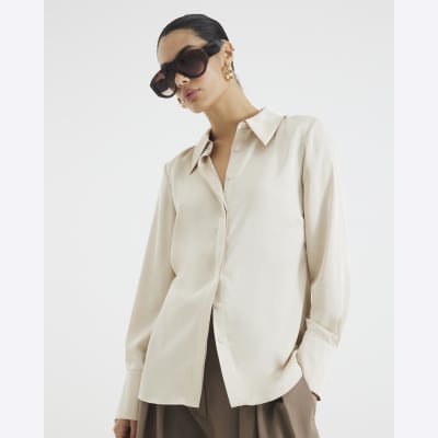 White Long Sleeve Satin Slimline Shirt