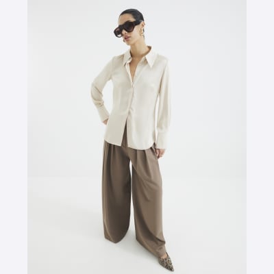White Long Sleeve Satin Slimline Shirt