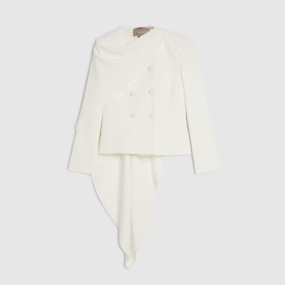 White Long Sleeve Short Cape Blazer