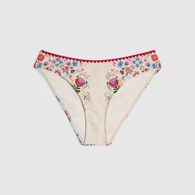 White Mexicana Floral Print Bikini Bottoms
