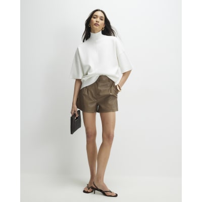 White Oversized Knitted High Neck Top