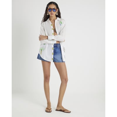 White Palm Tree Embroidered Shirt