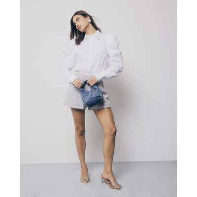 White Pearl Detail Long Sleeve Shirt