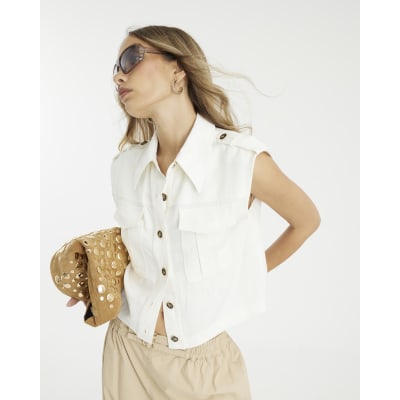White Pocket Utility Sleeveless Shirt