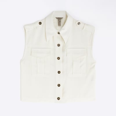 White Pocket Utility Sleeveless Shirt