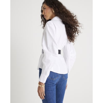 White Poplin Belted Shirt